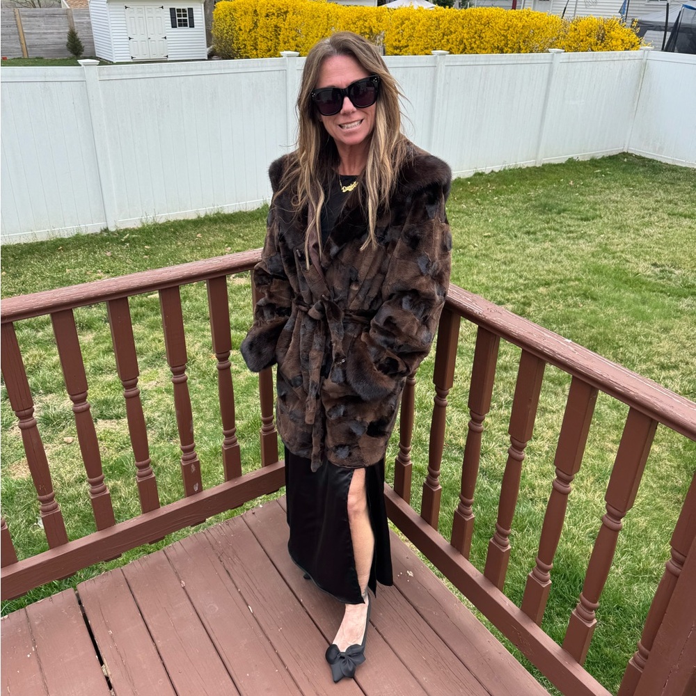 Luxurious real Massini Mink Brown/Black Fur Coat